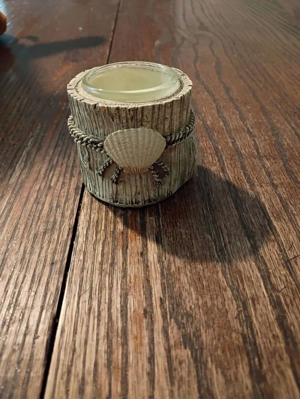 Yankee Candle 2012 Coastal Seashell Faux Wood Votive Candle Holder Grey Cream